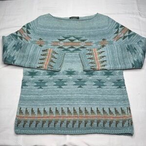 VTG Lauren Ralph Lauren Native Southwestern Aztec Indian Sweater Geo Women M